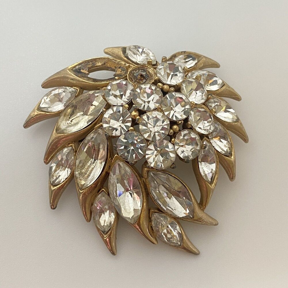 Vintage SPHINX Clear Rhinestone Large Brooch/Pin MISSING 2 RHINESTONE